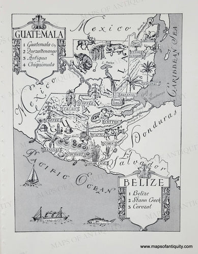 Genuine-Vintage-Map-Quatemala-Belize-1942-J-B-Lippincott-Company-Maps-Of-Antiquity