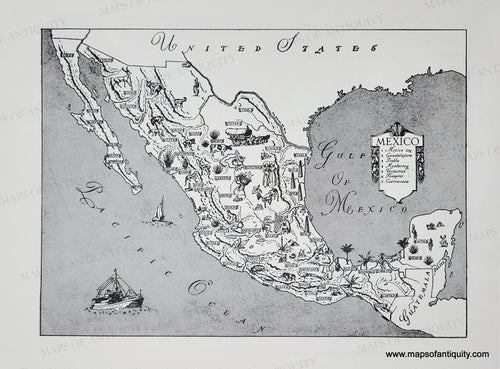 Genuine-Vintage-Map-Mexico-1942-J-B-Lippincott-Company-Maps-Of-Antiquity