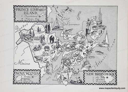 Genuine-Vintage-Map-Prince-Edward-Island-Nova-Scotia-New-Brunswick-1954-J-B-Lippincott-Company-Maps-Of-Antiquity