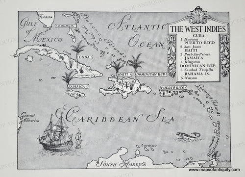 Genuine-Vintage-Map-The-West-Indies-1942-J-B-Lippincott-Company-Maps-Of-Antiquity