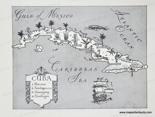 Genuine-Vintage-Map-Cuba-1942-J-B-Lippincott-Company-Maps-Of-Antiquity