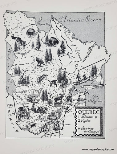 Genuine-Vintage-Map-Quebec-1954-J-B-Lippincott-Company-Maps-Of-Antiquity