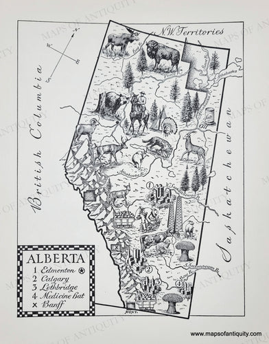 Genuine-Vintage-Map-Alberta-1954-J-B-Lippincott-Company-Maps-Of-Antiquity