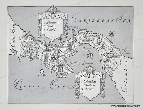Genuine-Vintage-Map-Panama-Canal-Zone-1942-J-B-Lippincott-Company-Maps-Of-Antiquity
