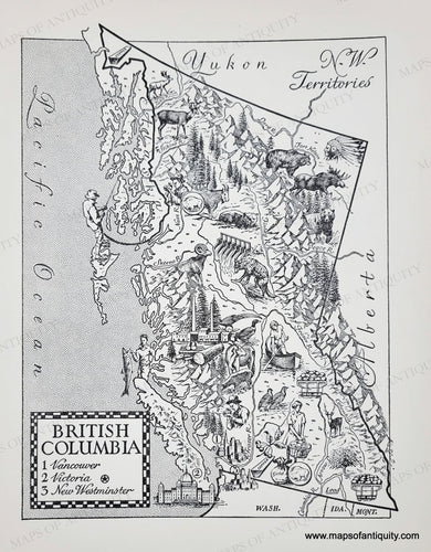 Genuine-Vintage-Map-Brittish-Columbia-1954-J-B-Lippincott-Company-Maps-Of-Antiquity