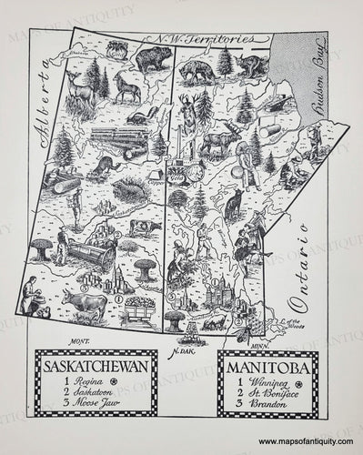 Genuine-Vintage-Map-Saskatchewan-Manitoba-1954-J-B-Lippincott-Company-Maps-Of-Antiquity