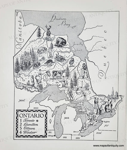 Genuine-Vintage-Map-Ontario-1954-J-B-Lippincott-Company-Maps-Of-Antiquity