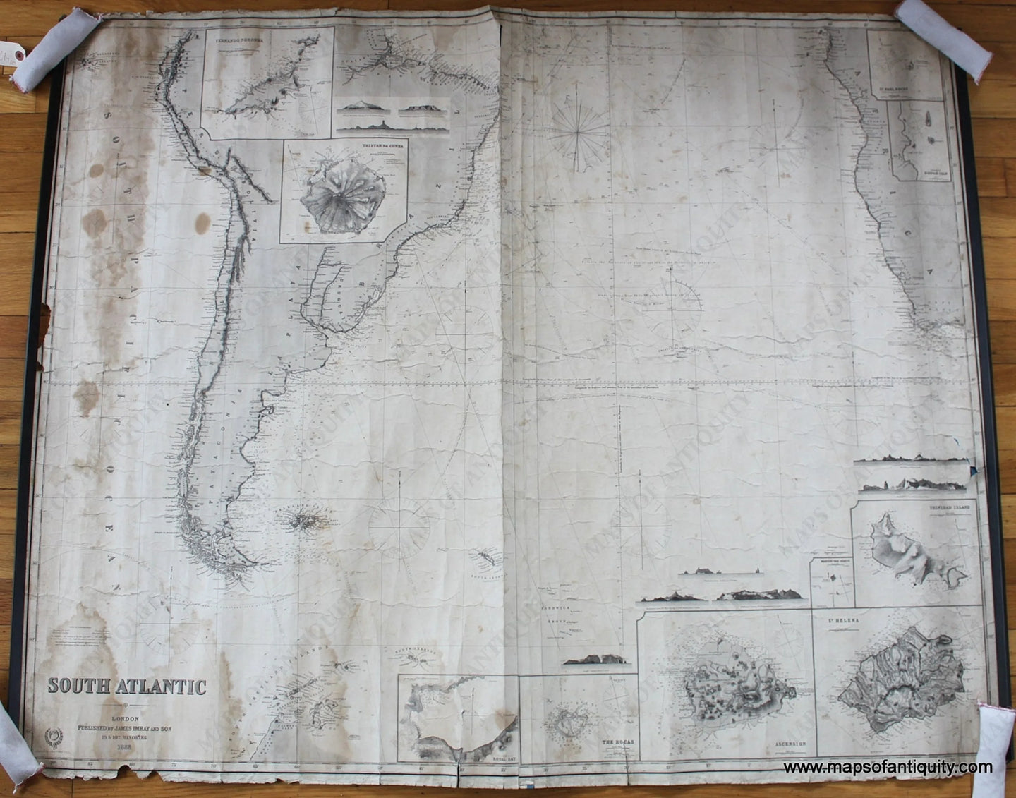 Antique-Blue-Back-Antique-Nautical-Chart-Imray-South-Atlantic--Antique-Nautical-Charts--1888-James-Imray-&-Sons-London-Maps-Of-Antiquity