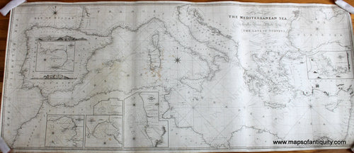 Antique-Blue-Back-Antique-Nautical-Chart-Heather-Chart-of-the-Mediterranean-Sea-Antique-Nautical-Charts--1818-Heather-Maps-Of-Antiquity