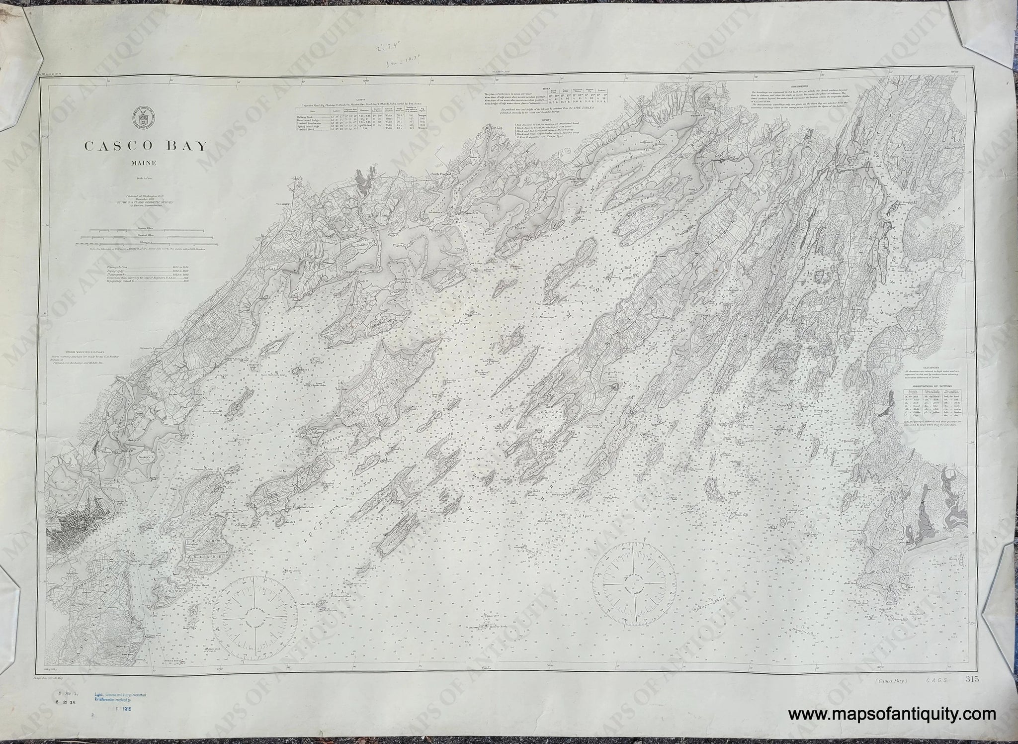 Antique Monhegan hot Island to Cape Elizabeth, Maine 1949 US Coast Guard Nautical Map – Portland, Bath, Boothbay Harbor, Casco Bay, Yarmouth, ME