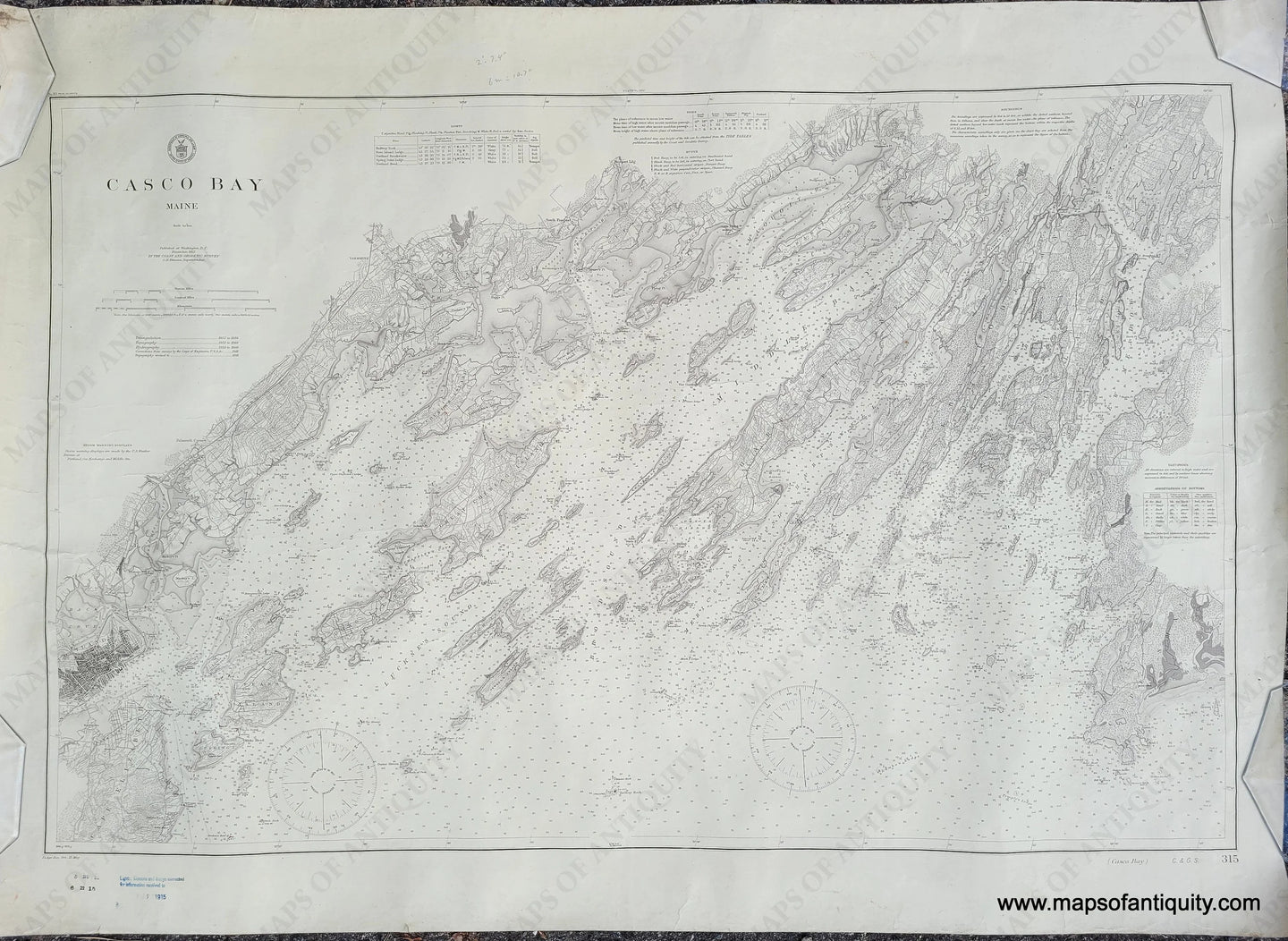 1915 Casco Bay, Maine, Chart Antique Chart Maps of Antiquity