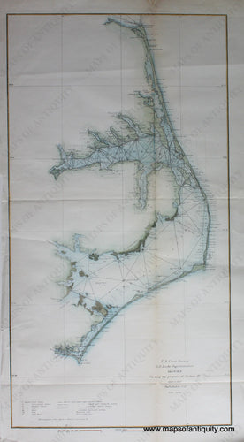 Antique-Hand-Colored-Coastal-Chart-Pamlico-and-Albemarle-Sound-NC-Sketch-D-Section-IV-Triangulation-Chart--**********-United-States-South-1852-U.S.-Coast-Survey-Maps-Of-Antiquity