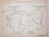 Black and white charts, left chart shows great salt pond harbor and right side chart shows Block Island Harbor or Basin. Antique-Maps-Nautical-Chart-Charts-Great-Salt-Pond-Harbor-Block-Island