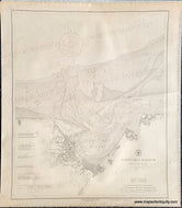 Antique map of Nantucket Harbor and surrounding areas with sailing information, streets and buildings. black and white on toned paper.