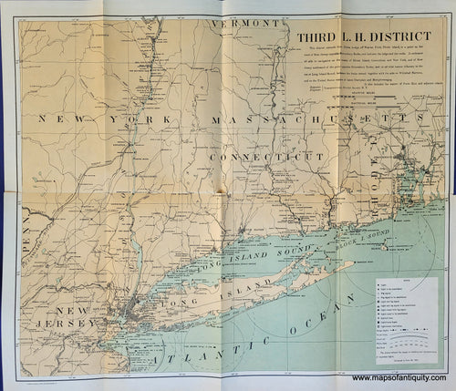 Genuine-Antique-Map-Chart-Third-Lighthouse-District-New-York-Long-Island-Connecticut-Rhode-island-Naragansett-Hudson-River-1901-1900s