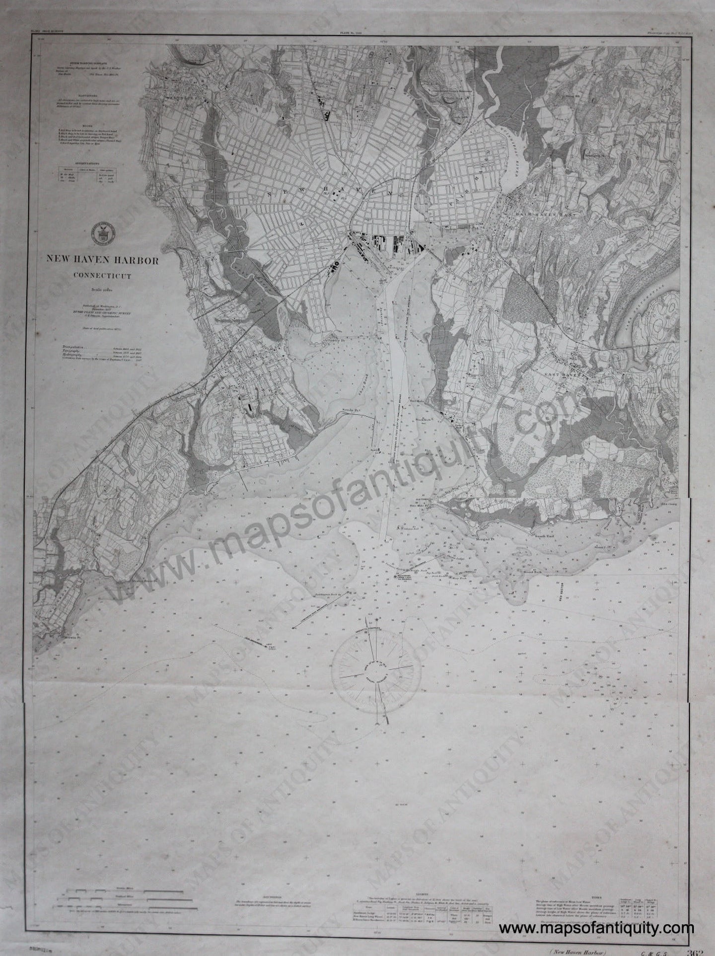 Black-and-White-Harbor-Chart-New-Haven-Harbor-Connecticut-United-States-North-East-1907-USC&GS-Maps-Of-Antiquity