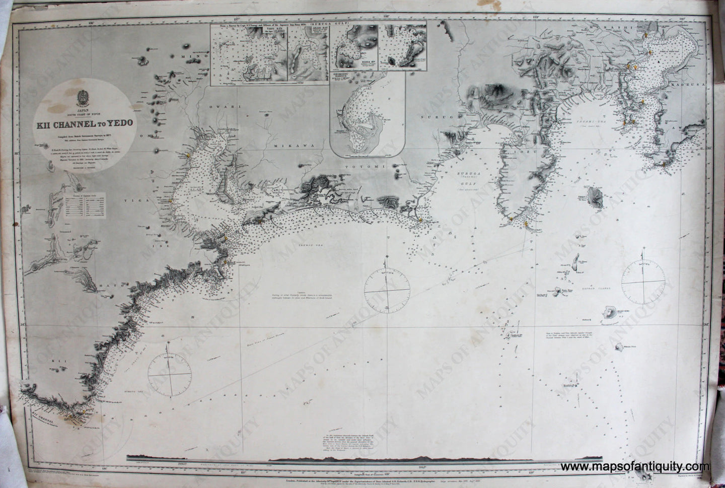 Black-and-White-Nautical-Chart-Japan---Kii-Channel-to-Yedo---Tokyo-Asia-Japan-1885-British-Admiralty-Maps-Of-Antiquity