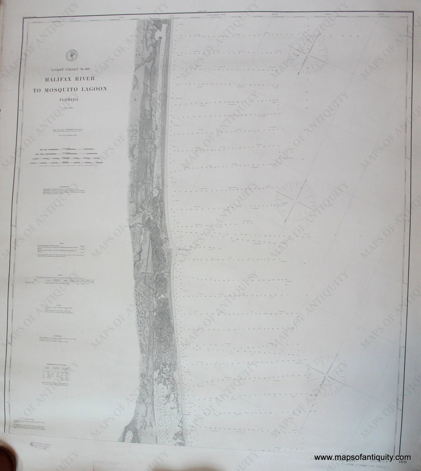 Black-and-White-Antique-Nautical-Chart-Coast-Chart-No.-160-Halifax-River-to-Mosquito-Lagoon-Florida-United-States-South-1882-US-Coast-and-Geodetic-Survey-Maps-Of-Antiquity