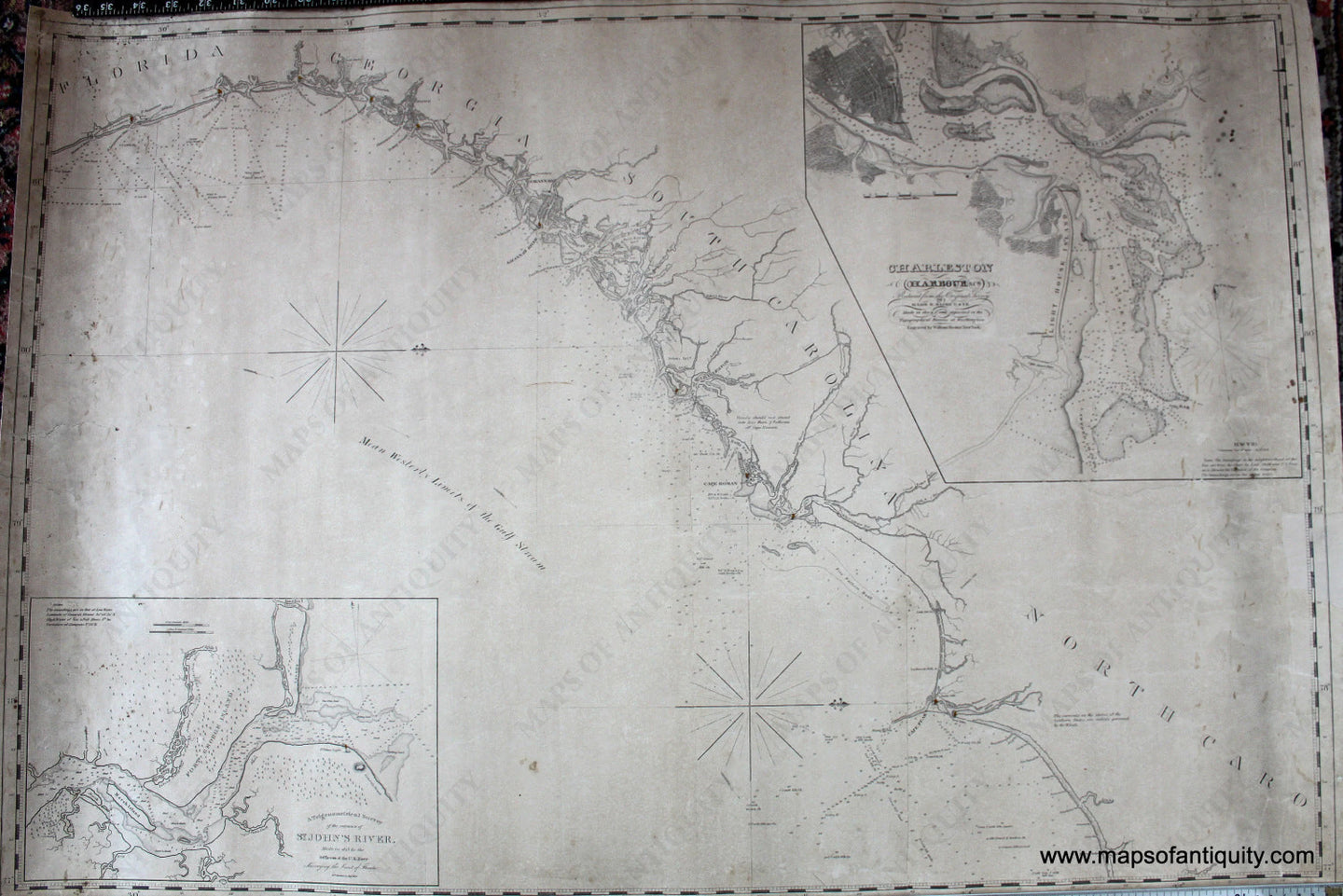 Antique--Nautical-Chart-Cape-Fear-to-St.-Augustine-Chart-United-States-South-1832-Blunt-Maps-Of-Antiquity