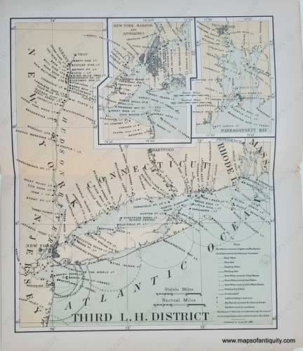 Antique-Chart-Map-Lighthouses-Light-Houses-Long-Island-New-York-Connecticut-Rhode-Island-Narragansett-Lighthouses-Antique-Map-light-house-chart-1891-1890s-19th-century