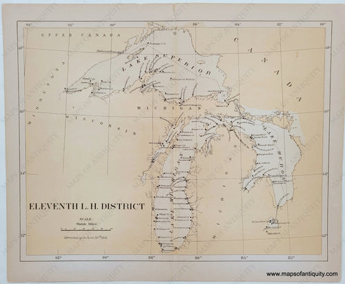 Antique-Map-chart-Lighthouses-Great-lakes-Lake-Superior-Lake-Huron-Lake-Michigan-1881-USLHS-1880s-19th-century