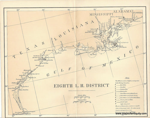 NAU244-Eighth-L.-H.-District-Gulf-of-Mexico-Texas-Louisiana-Lighthouse-Chart-Antique-light-house-1882