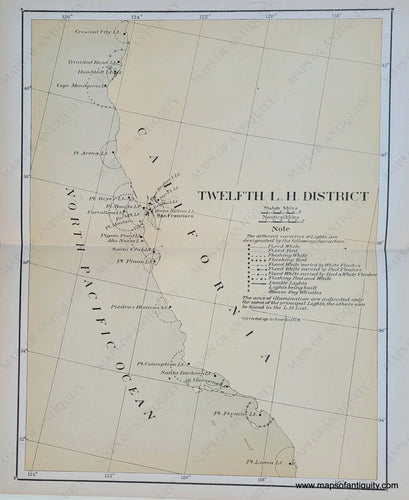 Antique-Map-Lighthouses-California-Light-Houses-1879-1870s-19th-century