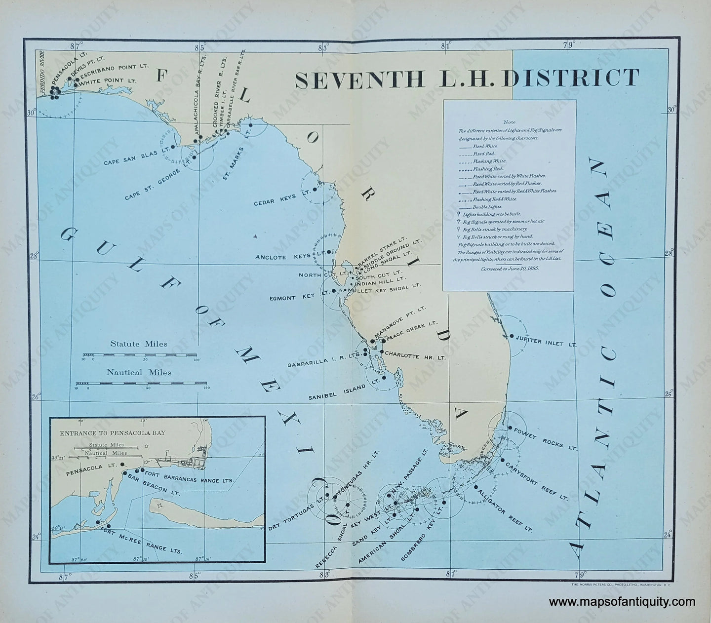 Antique-Map-Lighthouses-of-Florida-United-States-South-1895-U.S.-Light-House-Service-Maps-Of-Antiquity