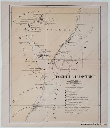 NAU249-Antique-Lighthouse-Lighthouses-Light-Houses-Chart-Map-L-H-District-4th-Fourth-New-Jersey-Delaware-Maryland-Mid-Atlantic-1886