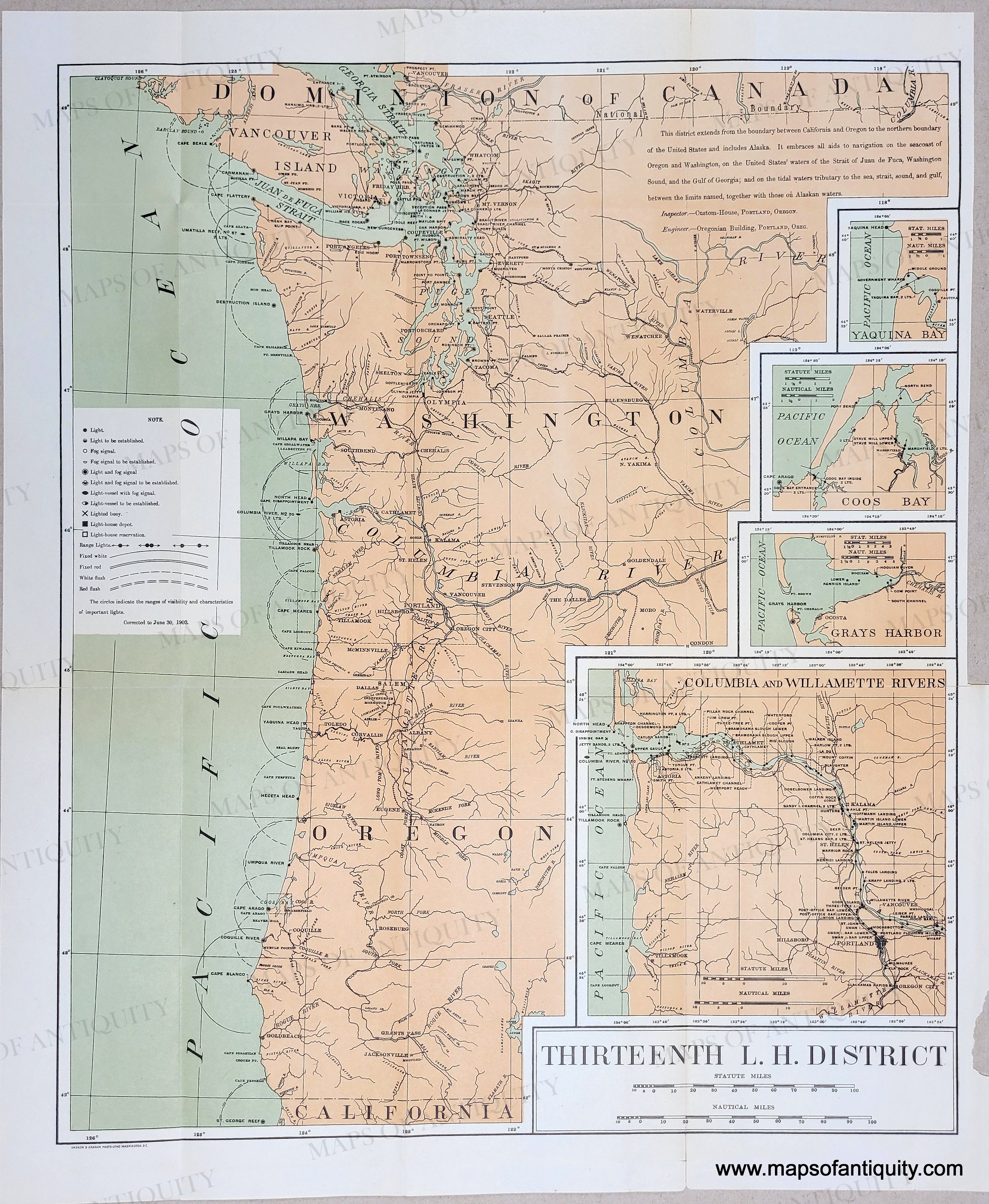 1902 - Lighthouses of the North Pacific (larger size) - Antique Map ...