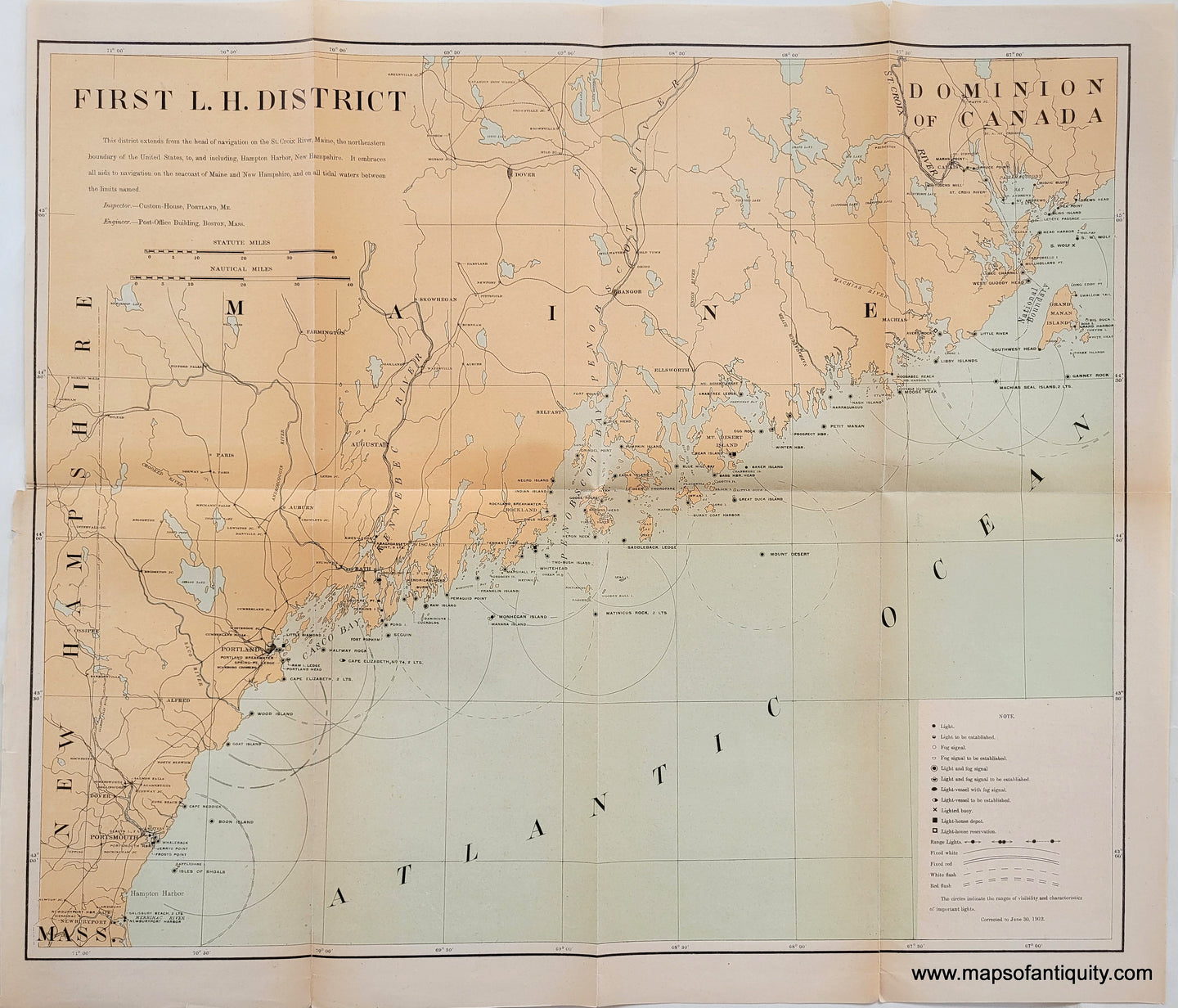 Antique-Map-Chart-First-Lighthouse-Light-House-Lighthouses-Light-Houses-Maine-New-Hampshire-1902-Maps-of-Antiquity