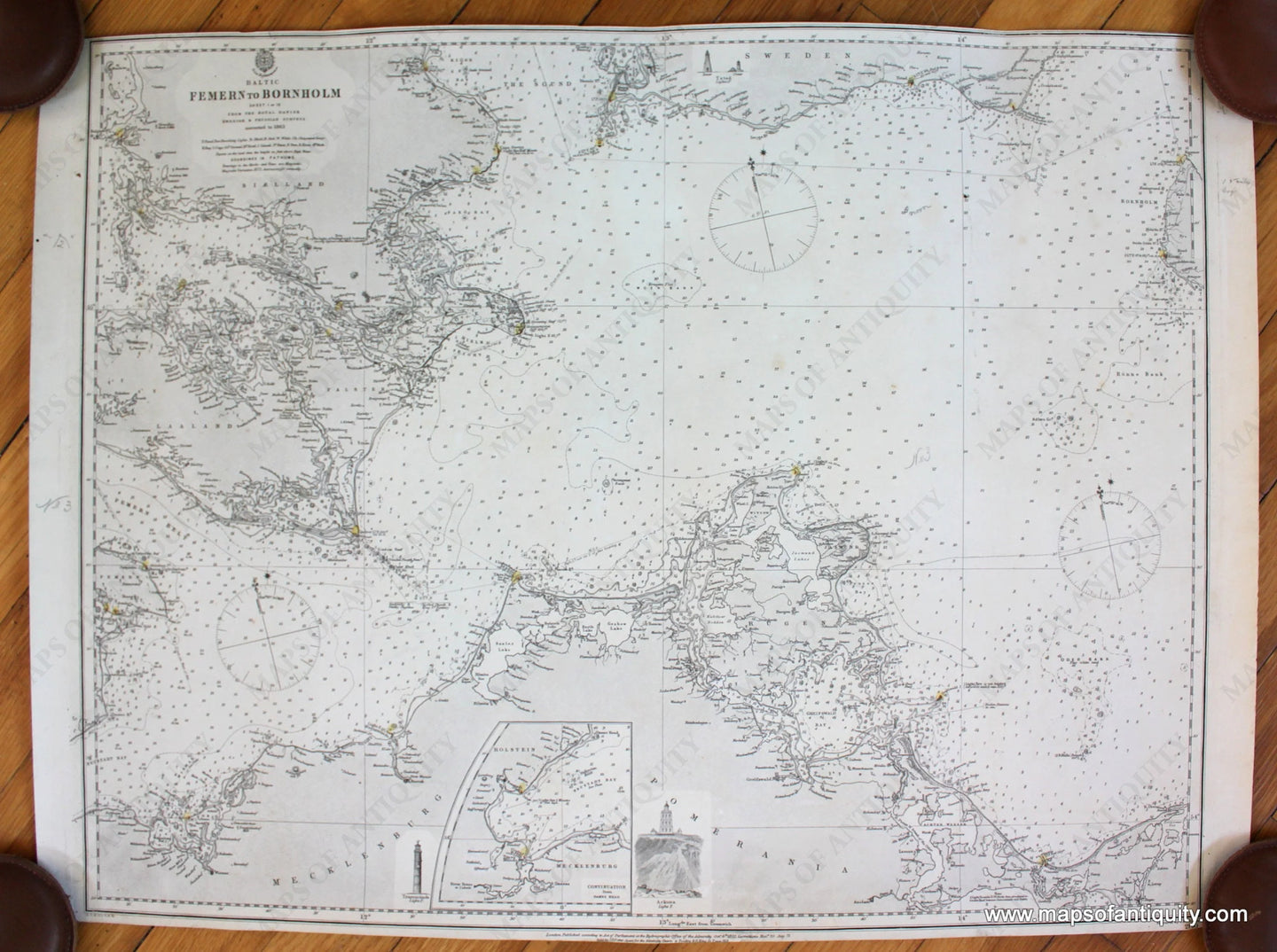 Antique-Map-Baltic-Femern-to-Bornholm-Sheet-1-or-13-from-the-Royal-Danish-Swedish-&-Prussian-Surveys-British-Admiralty-1863-Maps-Of-Antiquity