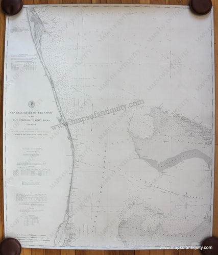 Antique-Black-and-White-Nautical-Chart-General-Chart-of-the-Coast-No.-XIV-Cape-Canaveral-to-Fowey-Rocks-1884-US-Coast-and-Geodetic-Survey-US-South-Charts-1800s-19th-century-Maps-of-Antiquity