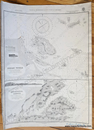 Genuine-Antique-Chart-Plans-of-Anchorages-on-N.E.-Coast-of-Labrador-Canada--1869-/-1937-British-Admiralty-Maps-Of-Antiquity-1800s-19th-century