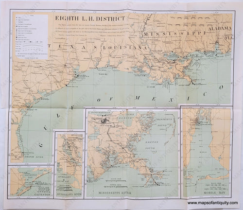 Genuine Antique Printed Color Map-Eighth L.H. District (Lighthouses of the Gulf of Mexico)-1899-U.S. Light-House Service-Maps-Of-Antiquity