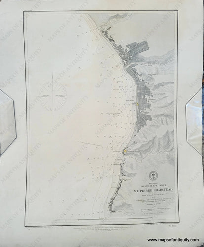 Genuine-Antique-Nautical-Chart-West-Indies-Island-of-Martinique-St-Pierre-Roadstead-1887-1888-US-Hydrographic-Office-of-the-US-Navy-Maps-Of-Antiquity