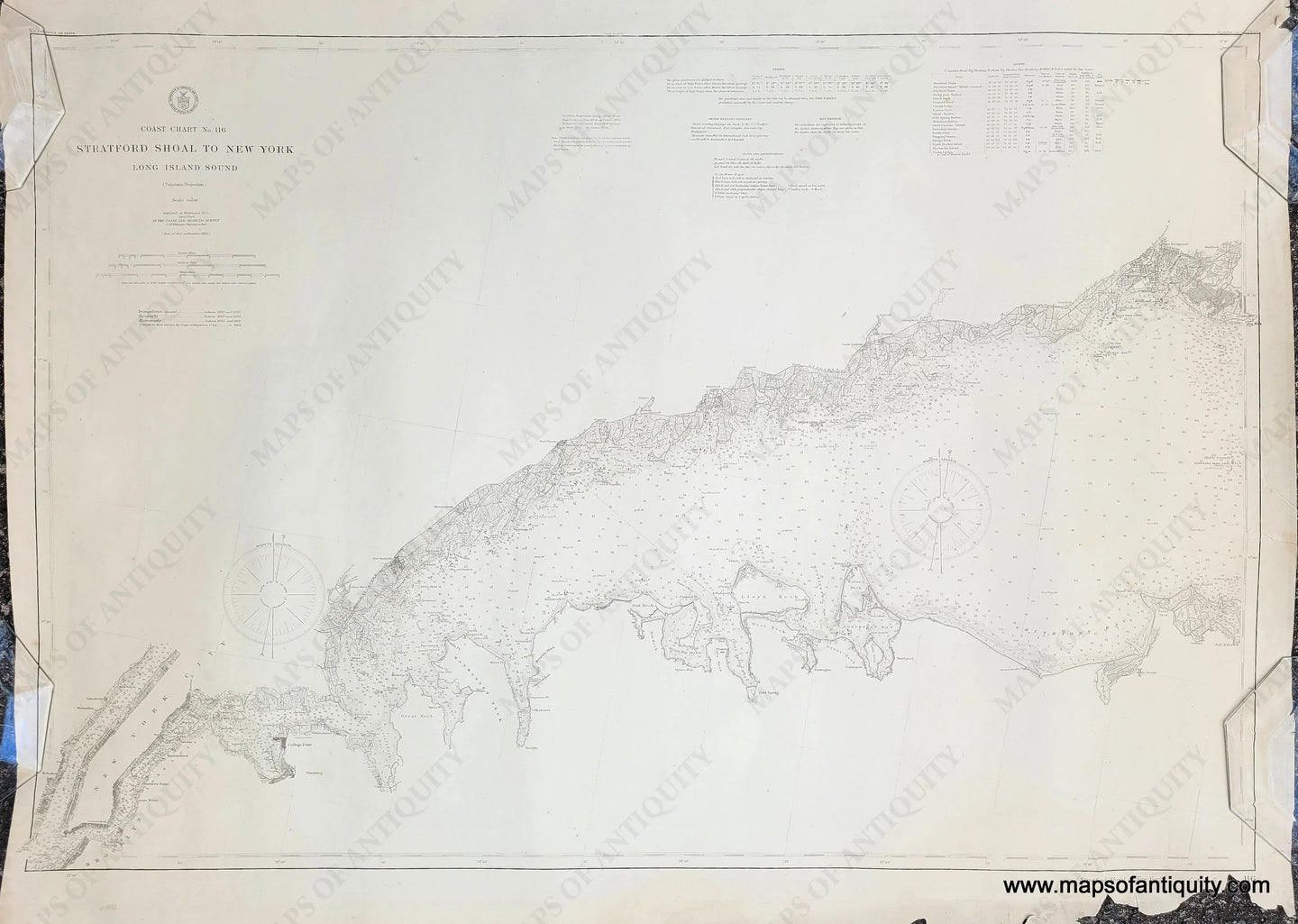 Genuine-Antique-Nautical-Chart-Stratford-Shoal-to-New-York-Long-Island-Sound-1909-US-Coast-and-Geodetic-Survey-Maps-Of-Antiquity