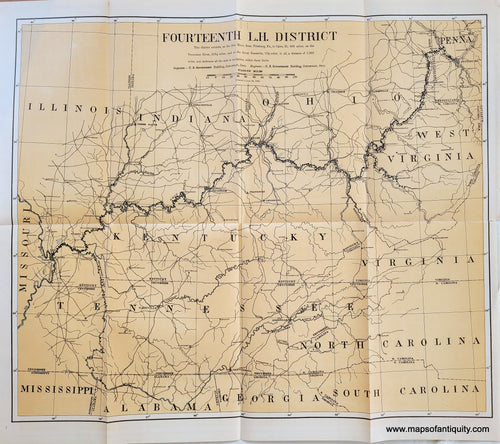 Genuine-Antique-Chart-Fourteenth-L-H-District---Ohio-River-1899-U-S-Light-House-Service-Maps-Of-Antiquity