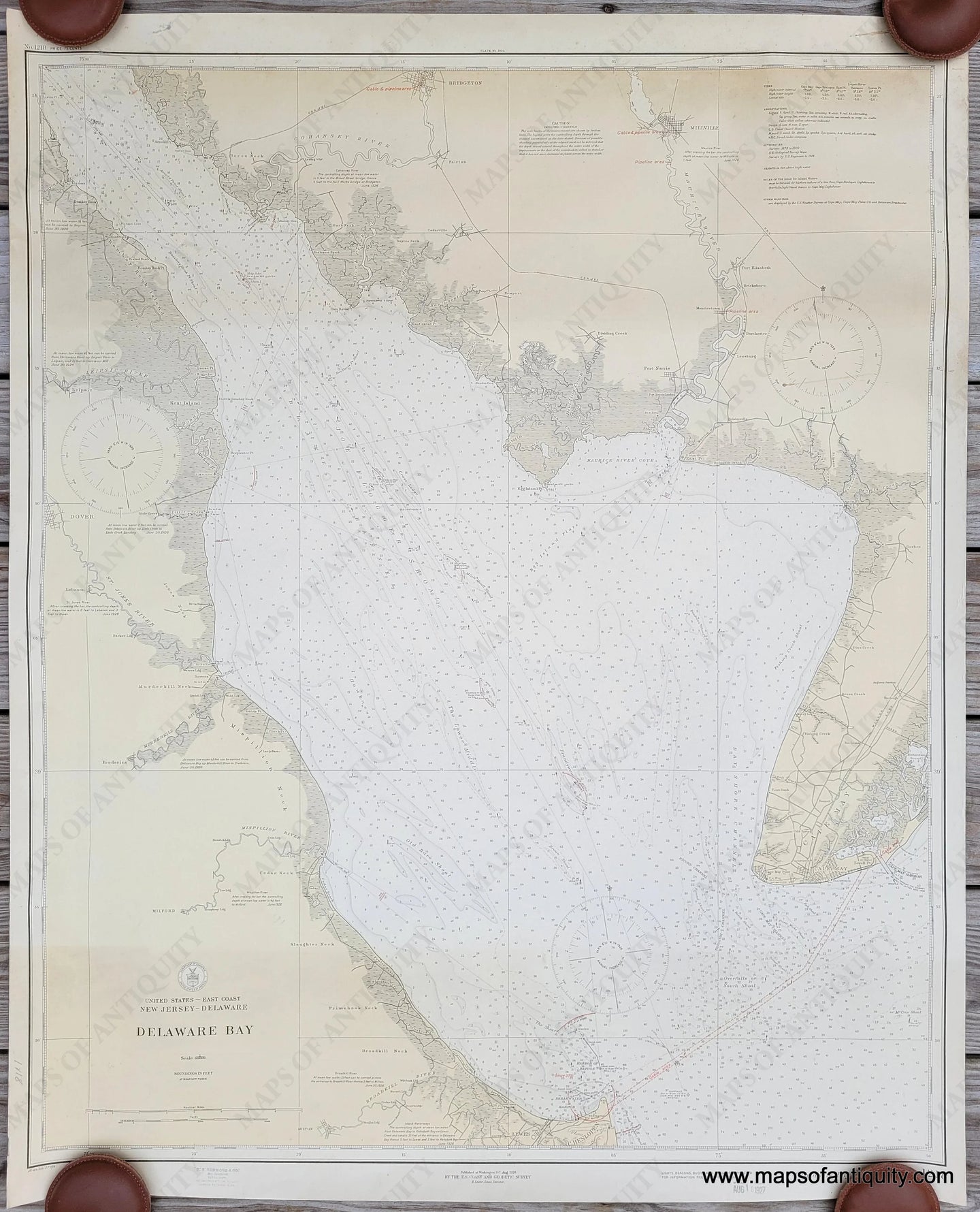 Genuine-Antique-Sailing-Chart-Delaware-Bay-1926-USCGS-Maps-Of-Antiquity