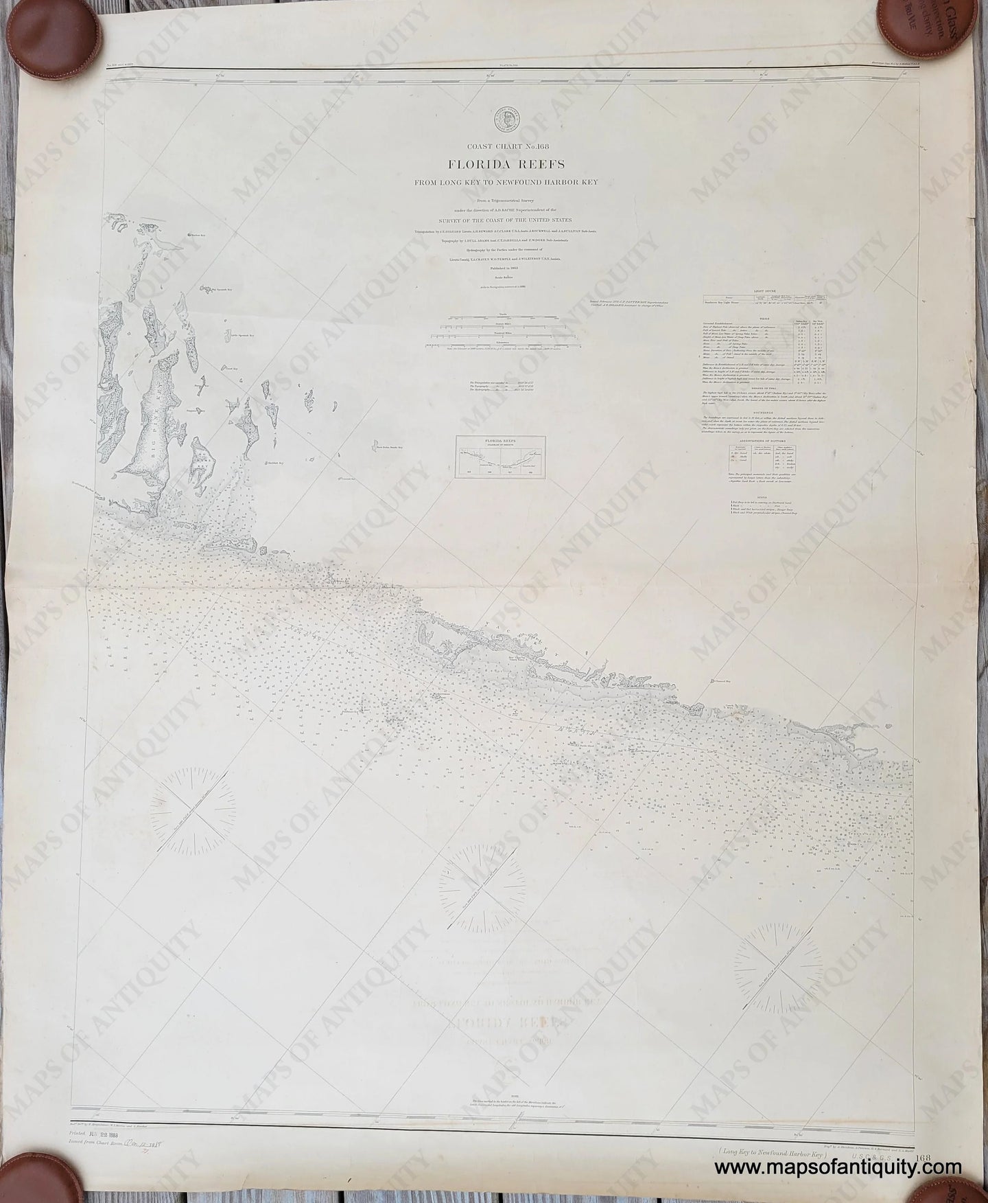 Genuine-Antique-Nautical-Chart-Coast-Chart-No.-168-Florida-Reefs-From-Long-Key-to-Newfound-Harbor-Key-1863-1888-U.S.-Coast-Survey-Maps-Of-Antiquity