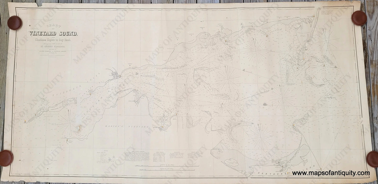 Genuine-Antique-Nautical-Chart-Chart-of-Vineyard-Sound-from-Chatham-Lights-to-Gay-Head-1854-George-Eldridge-Nantucket-Monomoy-Martha's-Vineyard-Woods-Hole-Elizabeth-Islands-sailing-rare-early-chart-Maps-Of-Antiquity