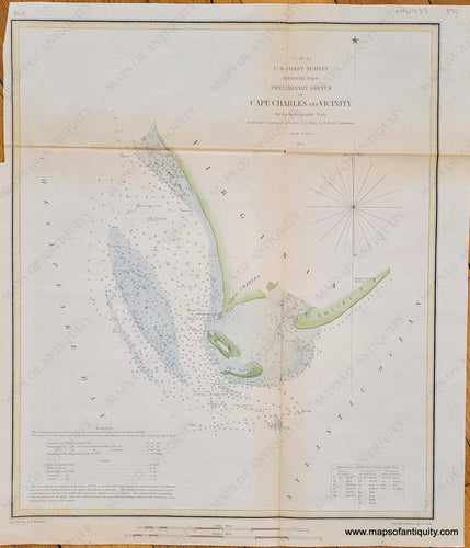 Genuine-Antique-Coast-Survey-Chart-Preliminary-Sketch-of-Cape-Charles-and-Vicinity-VA--1853-USCS-Maps-Of-Antiquity