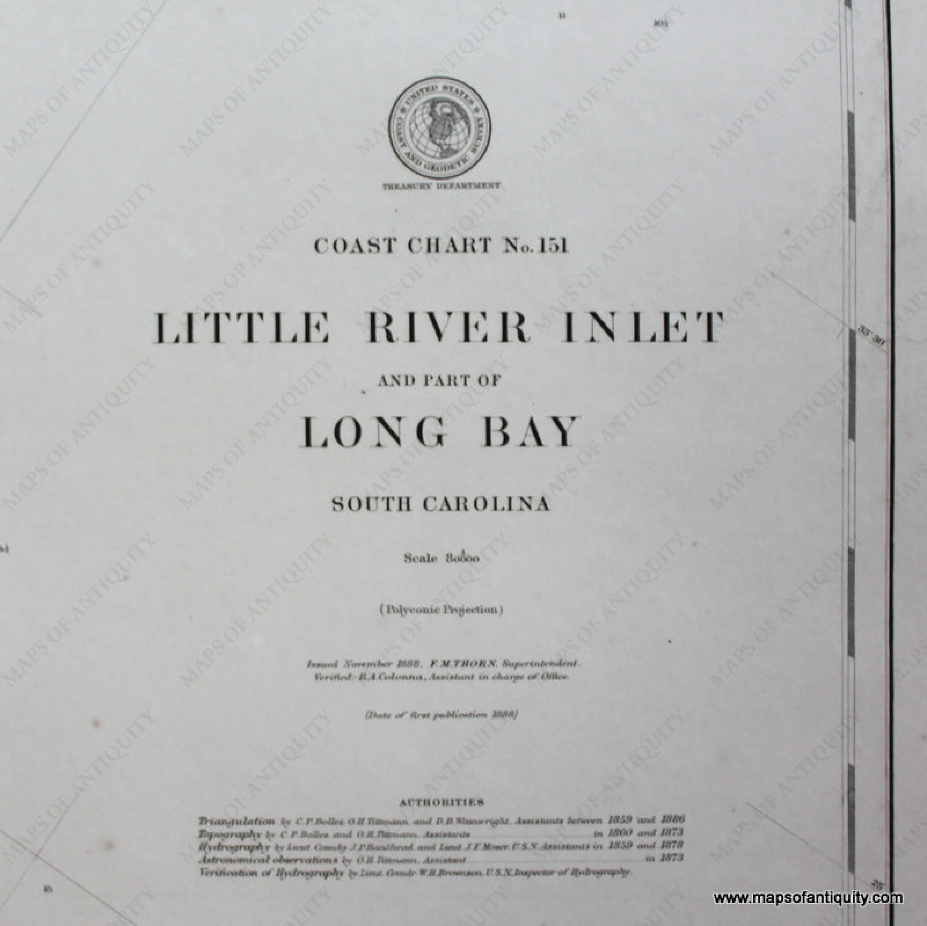 1916 Genuine Antique Nautical Chart Little River Inlet and Part of Long ...