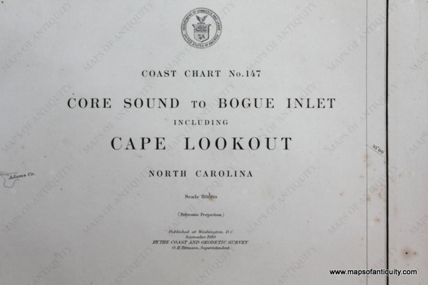 Genuine-Antique-Nautical-Chart-Core-Sound-to-Bogue-Inlet-including-Cape-Lookout--1909-U-S-Coast-and-Geodetic-Survey--Maps-Of-Antiquity