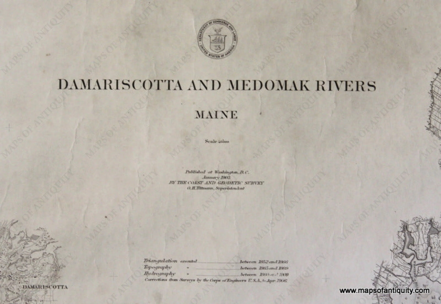 1909 Genuine Antique Nautical Chart Damariscotta and Medomak Rivers