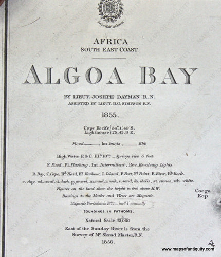 Genuine-Antique-Nautical-Chart-Algoa-Bay--1869-J-&-C-Walker--Maps-Of-Antiquity