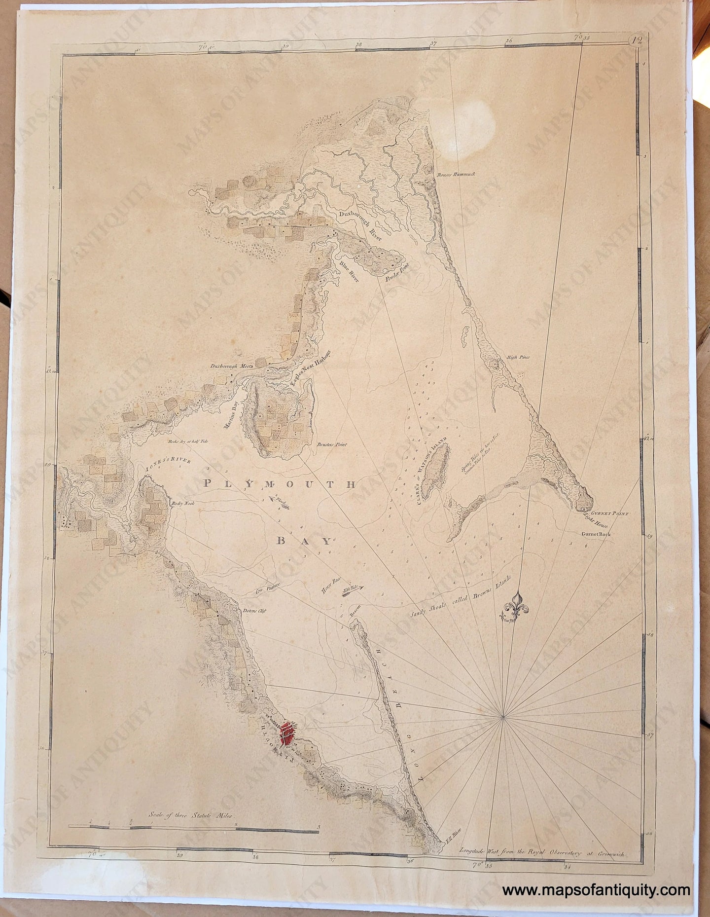 Genuine-Antique-Chart-Des-Barres-Chart-of-Plymouth-Bay-Plymouth-MA-US-Northeast-Charts-Massachusetts-Charts--1779-circa-Des-Barres-Maps-Of-Antiquity-1800s-19th-century