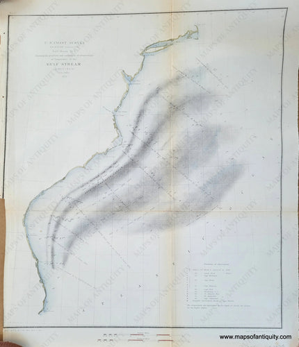 Genuine-Antique-Chart-Gulf-Stream-No-1-Temperature-in-the-Gulf-Stream-in-1845-6-7-8-&-53-US-Northeast-Charts-US-Other-Charts-US-South-Charts--1853-US-Coast-Survey-Maps-Of-Antiquity-1800s-19th-century