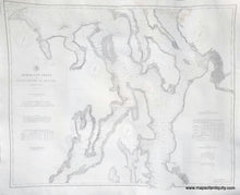 Load image into Gallery viewer, Impressive black and white sailing chart of part of Puget Sound with the vicinity around Seattle, Washington, from 1891. Dynamic image showing the coastline as it was in the late 1800s, before the major fill projects around Seattle.
