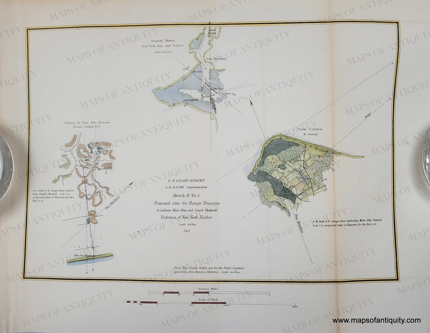 Genuine-Antique-Chart-Sketch-B-No-5-Proposed-sites-for-Range-Beacons-to-indicate-Main-Ship-and-Swash-Channels-Entrance-of-New-York-Harbor-1851-USCS-Maps-Of-Antiquity